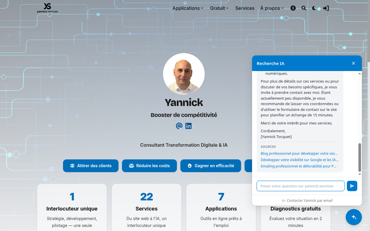 Widget RagWeb affichant une réponse IA avec ses sources